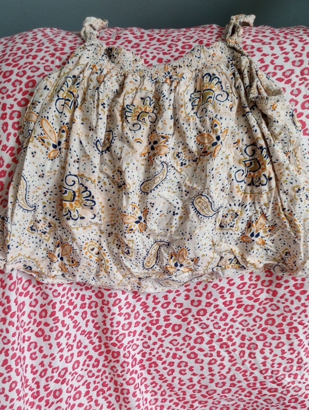 Patrons of Peace Cream Paisley Tank Top with Yellow and Navy Accents
